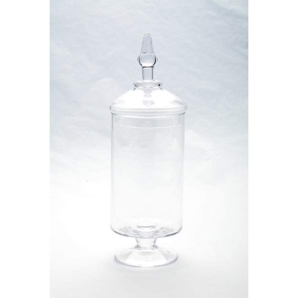 15" Clear Cylindrical Shaped Hand Blown Glass Jar with Finial Lid - N/A