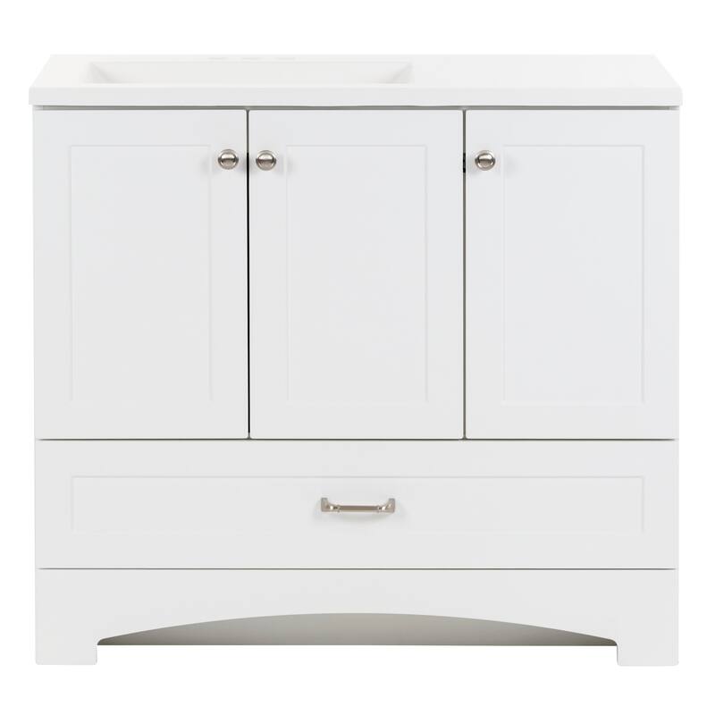 Spring Mill Cabinets Emlyn 36.5" Bathroom Vanity With Shelves, Drawer, and White Sink Top