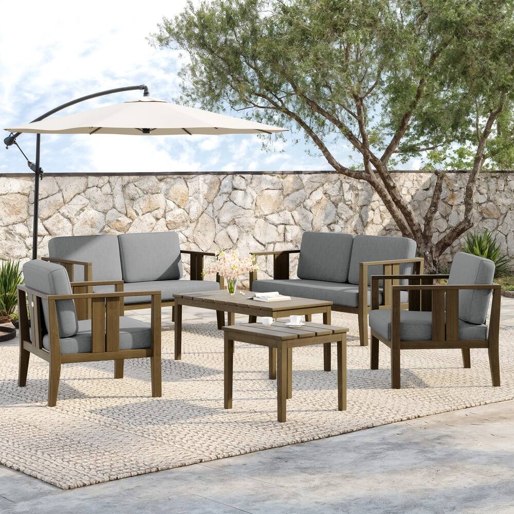 Teak Wood 6-Piece Outdoor Conversation Set with Table