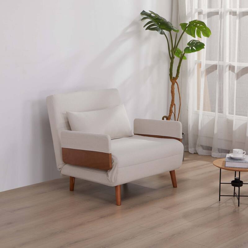 TRIO Modern Foldable Sofa Bed - Single-Seater with Breathable Linen Fabric, Converts in 10 Sec, 6-Level Adjustable Backrest - Beige