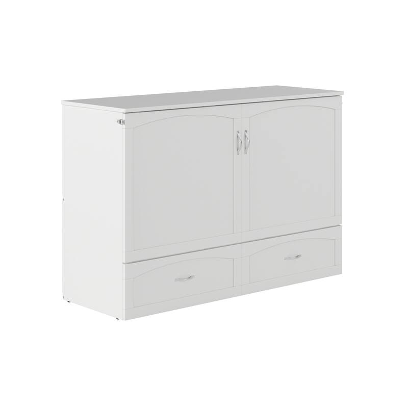 Marion Queen Murphy Bed Chest with 6" Mattress, Storage Drawer & Built-In Charger