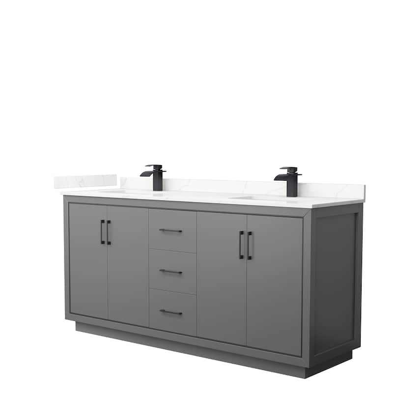 Icon 72-inch Double Vanity, Quartz Top - Dark Gray, Black Trim, Giotto Quartz Top