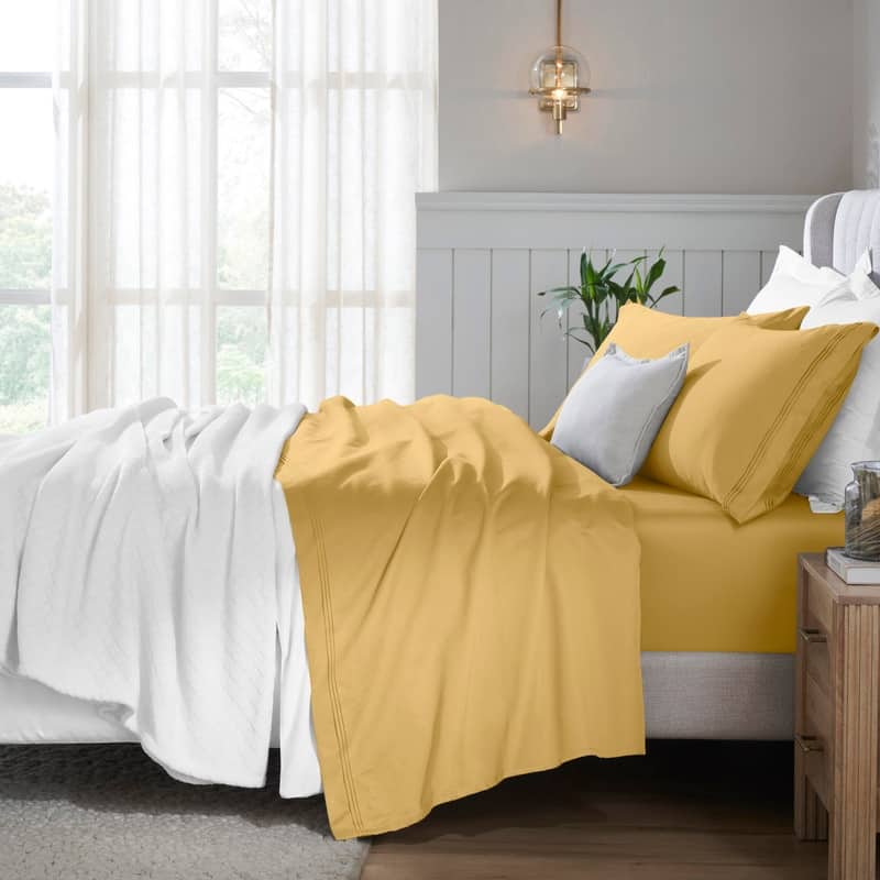 Superior Egyptian Cotton 650 Thread Count Deep Pocket Solid Sheet Set - Twin - Gold