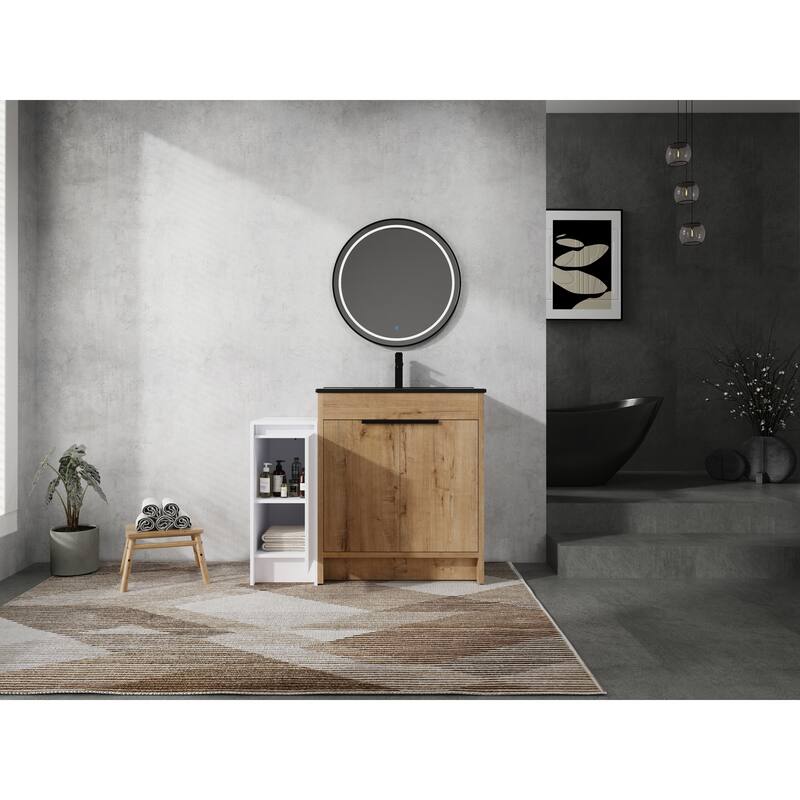 72" Freestanding Bathroom Vanity Set with Adjustable Storage Cabinets, Black Ceramic Sink