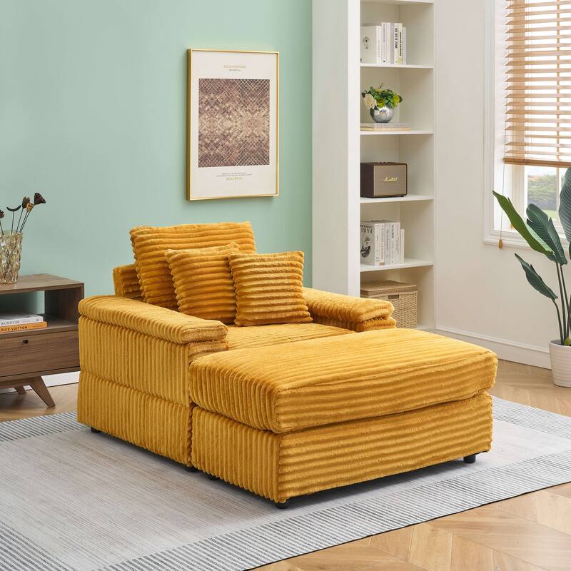 Corduroy Single Sofa Set with 2 Throw Pillows (500lb Capacity)