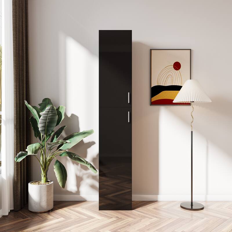 GDF Studio - Anele Modern Bathroom Mirror Cabinet and Adjustable Shelves - Black - Freestanding