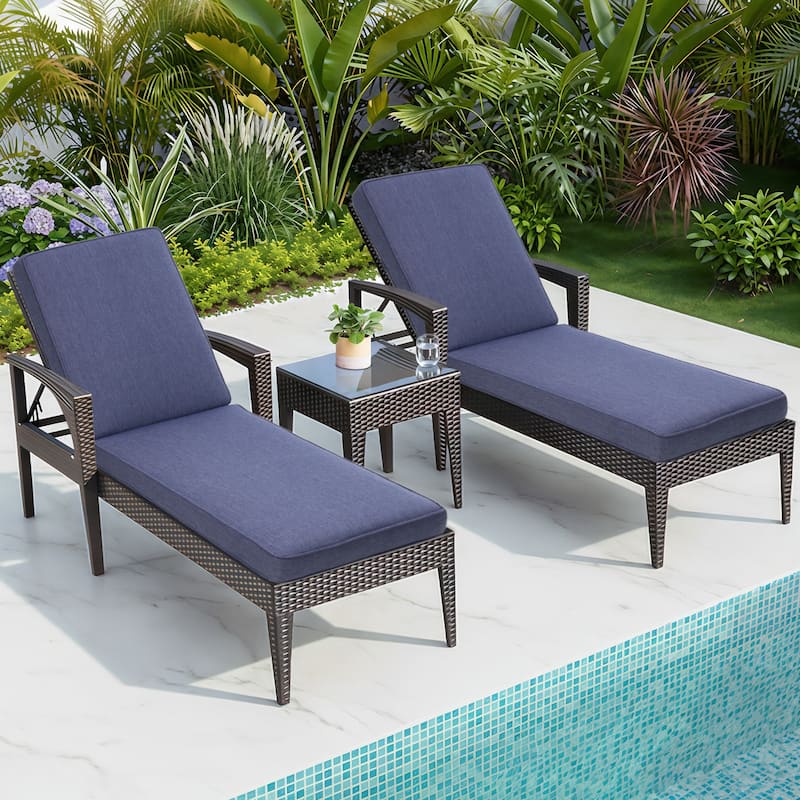 Aoodor Patio Chaise Lounger Cushions Set of 2, Olefin Fabric, Water-Resistant, 72x21x3 Inches(Only Cushions) - Dark blue