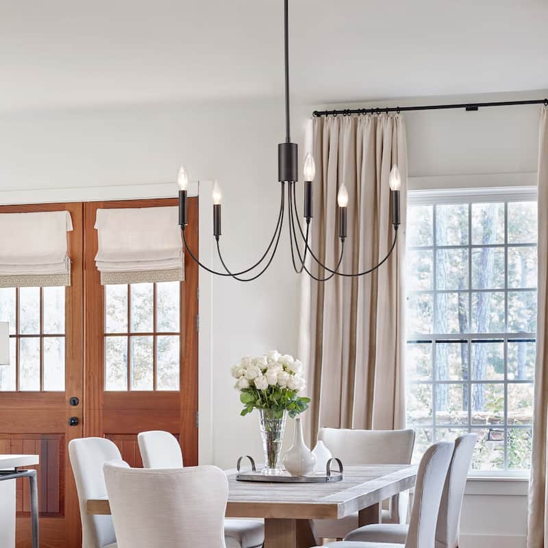 5-Light Farmhouse Round Large Candle Chandelier for Dining Room Lighting