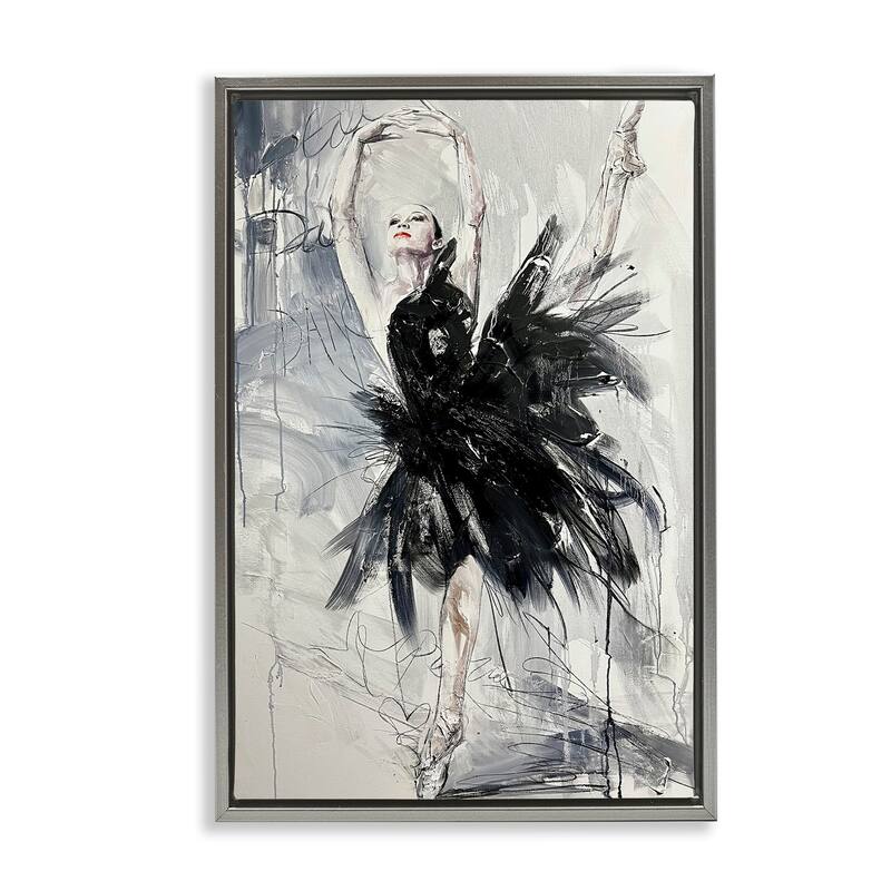 Stupell Graceful Dancer Abstract Framed Floater Canvas Wall Art Design By Lucille Lee - 17 x 25 - Grey