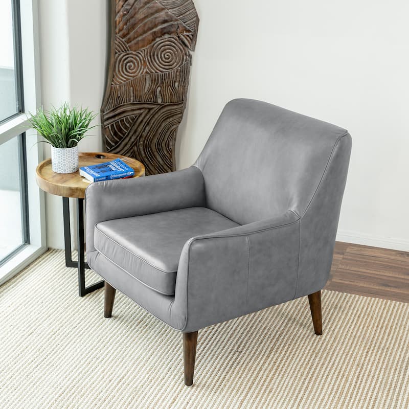 Lancelot Mid Century Modern Furniture Style Wide Top Leather Comfy Armchair
