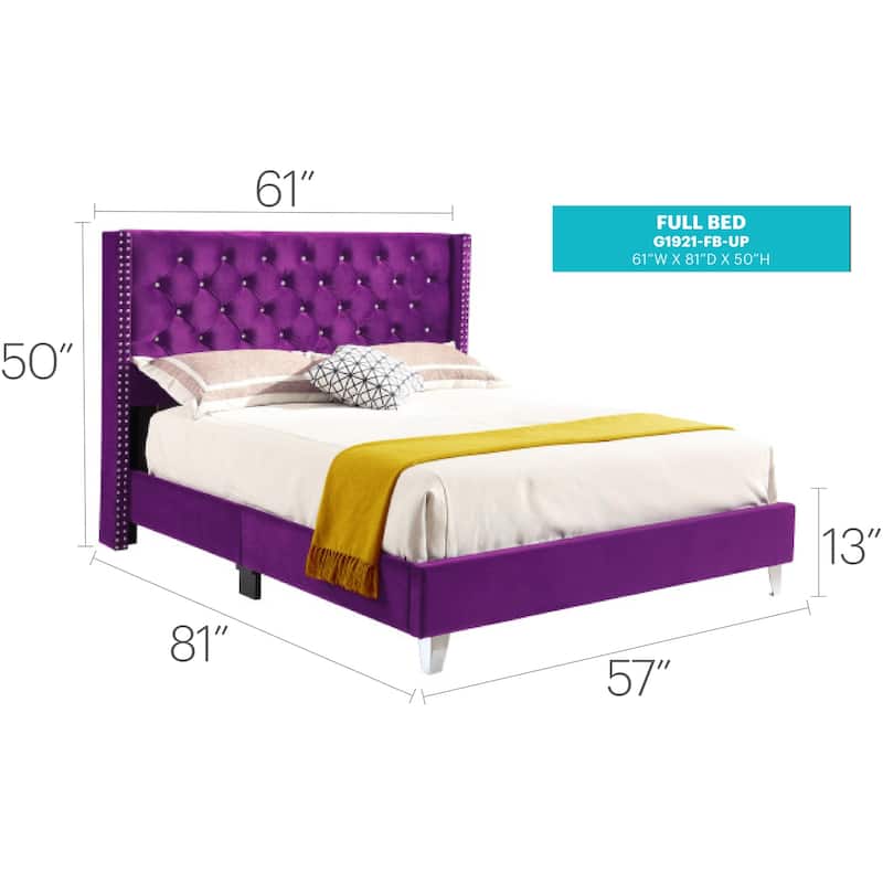 Purple Full Upholstered Bed with Soft Fabric, Durable Frame and Stylish Design for Guest Bedrooms or Cozy Master Spaces