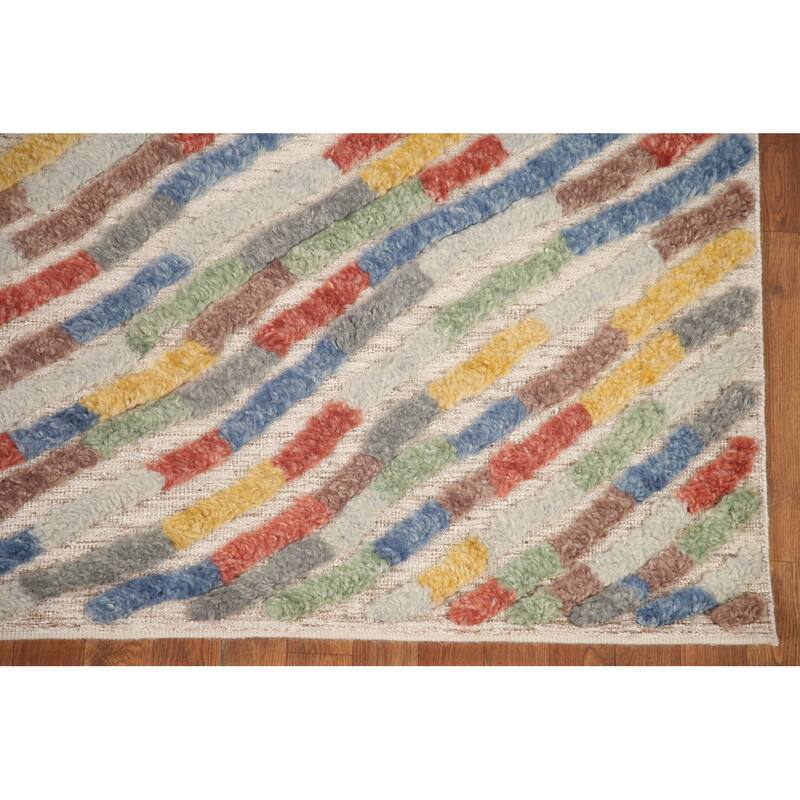 Hand Knotted Oriental 100% Wool Carpet Modern Stripe Multi-Colored Abstract Area Rug - 7' 9'' X 5' 8''
