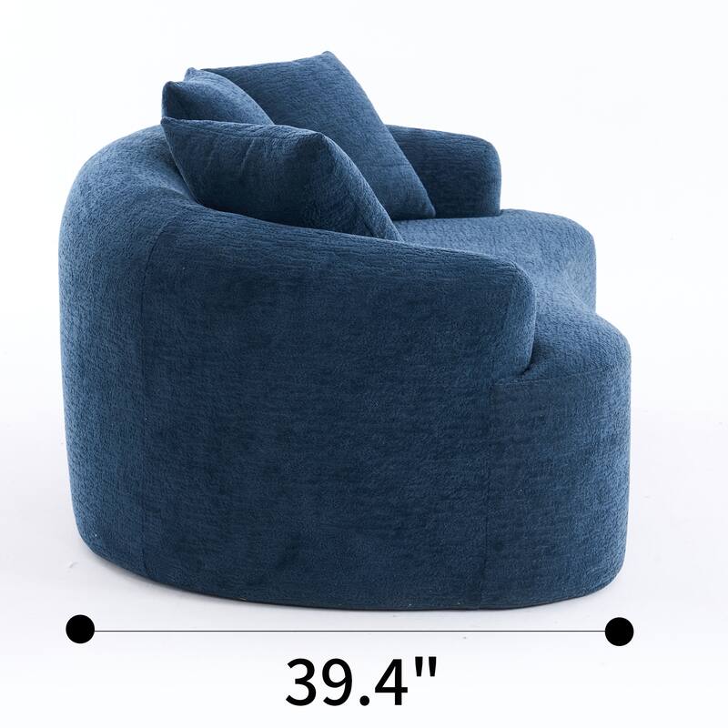 Curved Loveseat Blue Full Compression Sponge Sofa, 30D Chenille No-Assembly Compact Sofa for Small Spaces