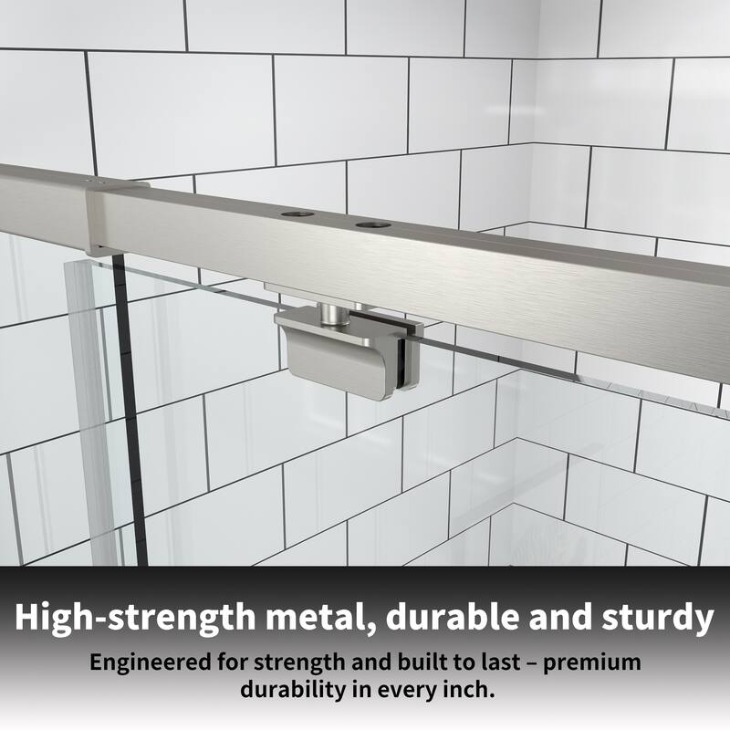 Modland 44-48''W x 71''H Pivot Frame Sliding Shower Door with 1/4"(6mm) Clear SGCC Tempered Glass in Black/Chrome/Nickel