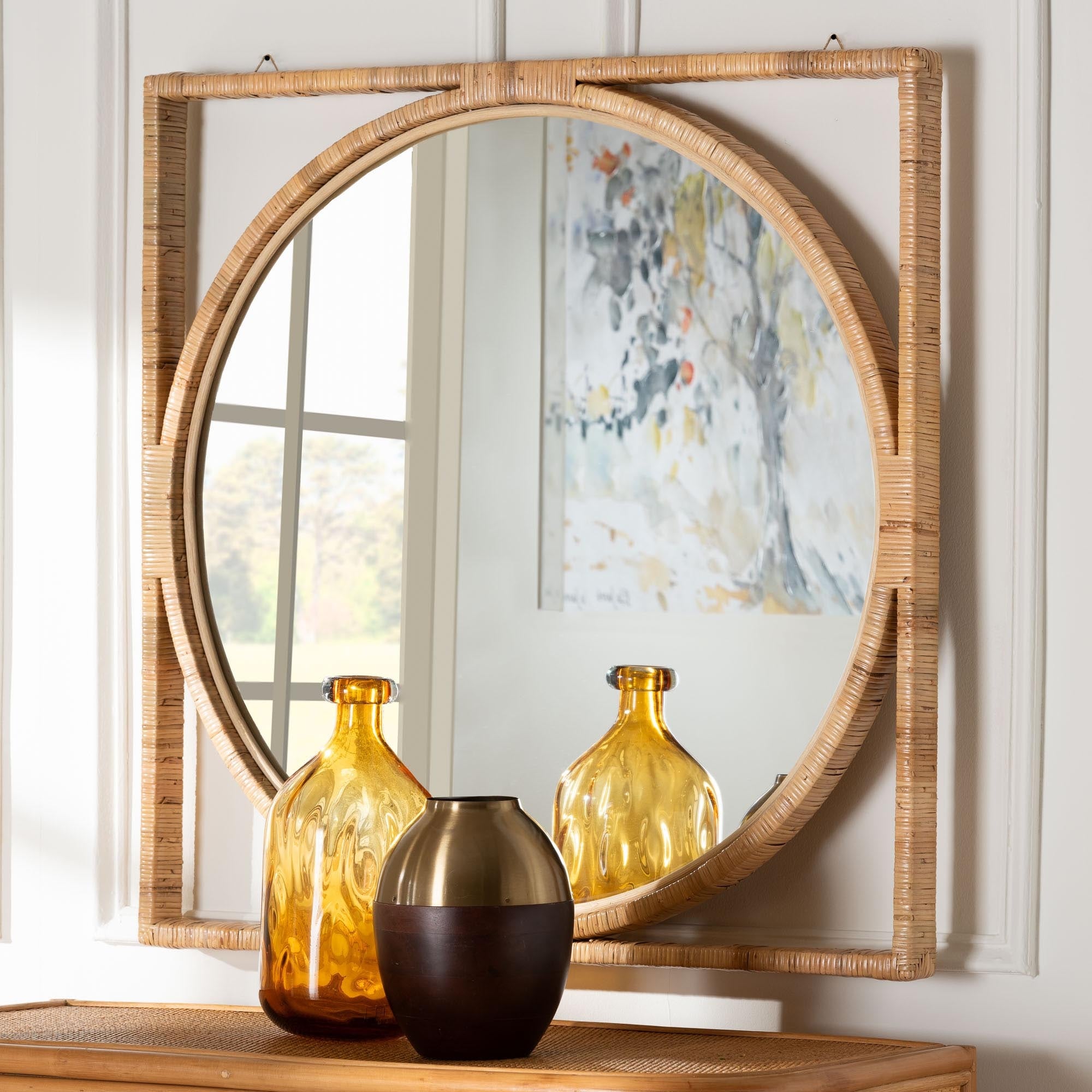 Bayan Japandi Natural Rattan Wall Mirror - Bed Bath & Beyond
