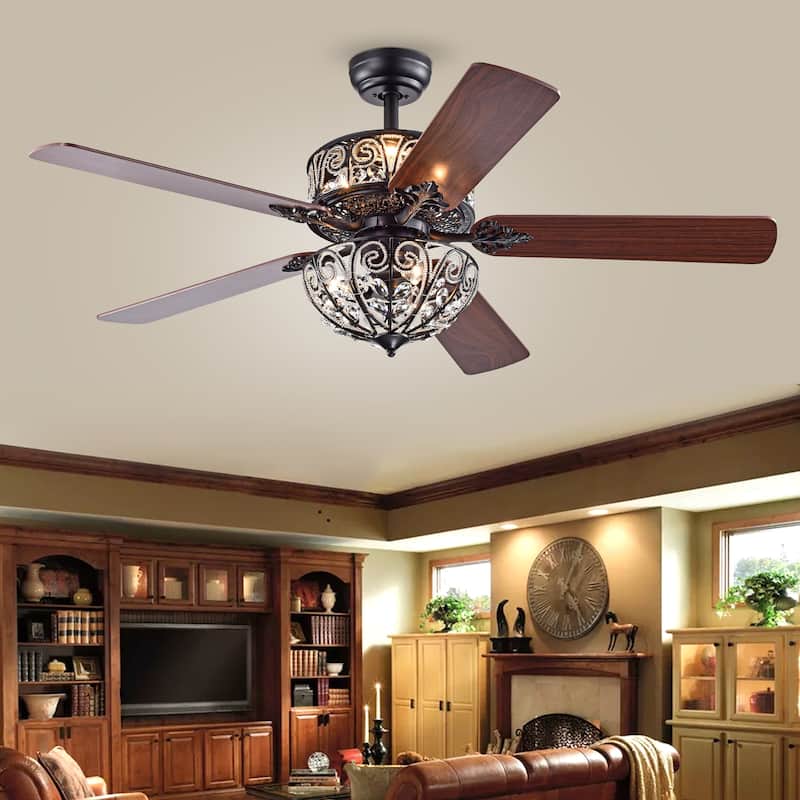Tisaphon Dual Lamp Crystal Embellished 52-inch Fan Chandelier - 52-inches Diameter