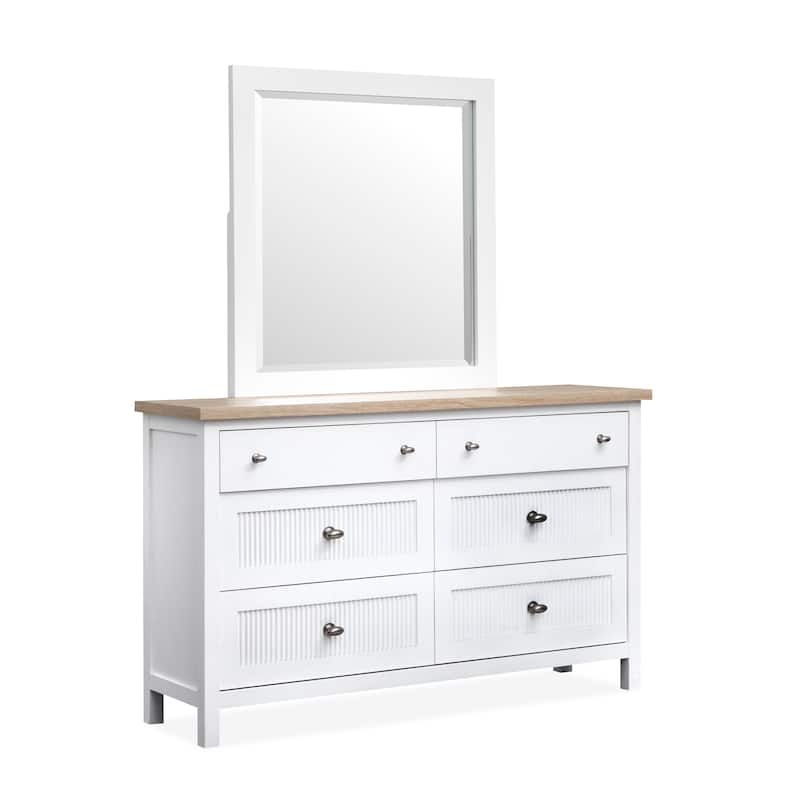 Salt Life Home Windmill Harbour White Whisp and Sand Double Drawer Dresser with Portrait Mirror - 6-drawer