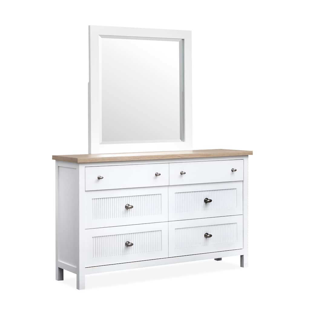 Salt Life Home Windmill Harbour White Whisp and Sand Double Drawer Dresser with Portrait Mirror