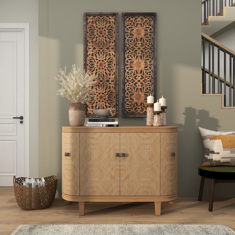 Wood Floral Handmade Intricately Carved Home Wall Decor - Set of 2 Brown - Roche River Decor
