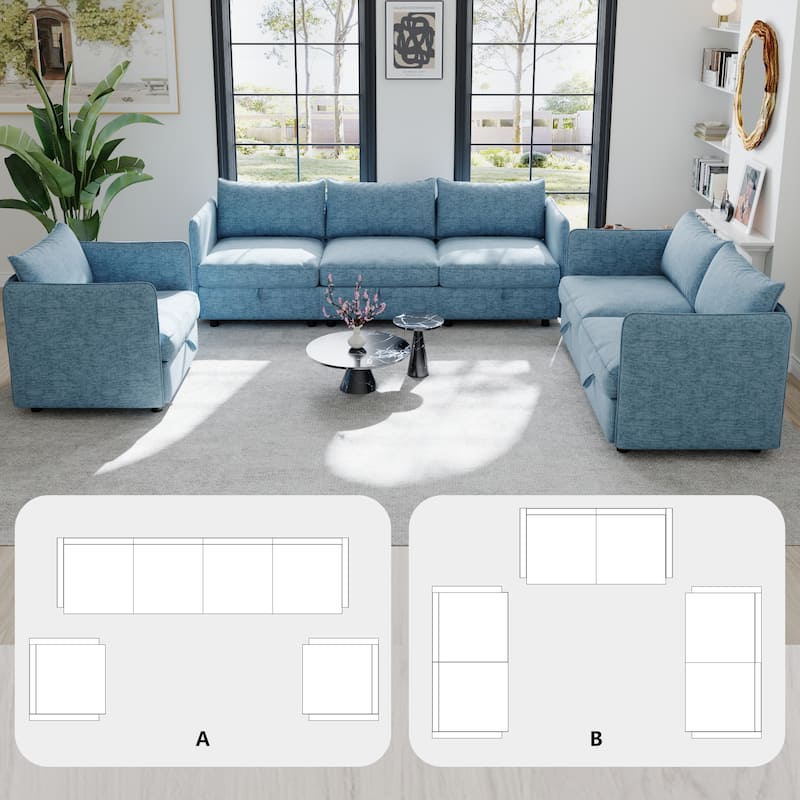 98.5" Chenille Modular Sectional Sofa with Storage, 6-Seater (1+2+3 Configurable)