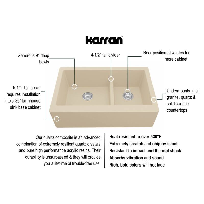 Karran Farmhouse/Apron-Front Quartz Double Bowl Kitchen Sink Kit