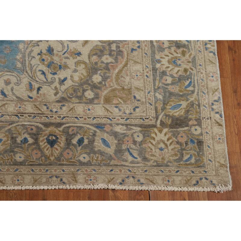 Blue Traditional Tabriz Persian Vintage Rug Hand-Knotted Wool Carpet - 7'10" x 10'10"