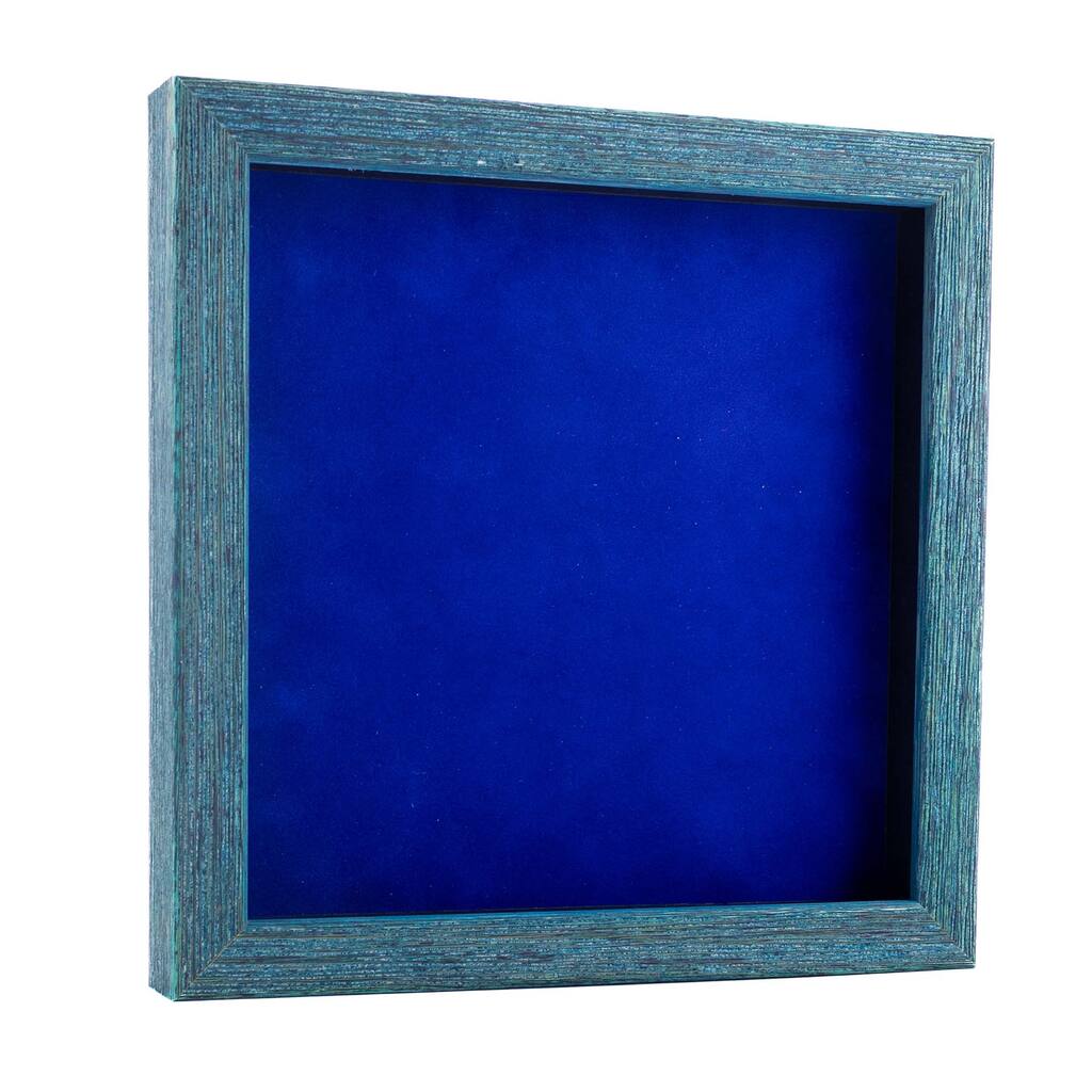 8x8 Shadow Box Frame Blue Wood | With a 1" Usable Display Depth | Includes a Royal Blue Real Suede Texture Acid-Free Backing