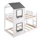preview thumbnail 3 of 8, House Bunk Bed for Kids, Twin Over Twin Bunk Bed Frame, Wooden Floor Bunk Bed with Roof, Window, Guardrail, Ladder