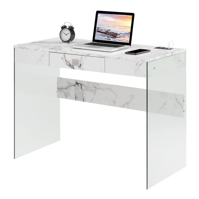 Convenience Concepts SoHo 42" Glass Desk with Charging Station