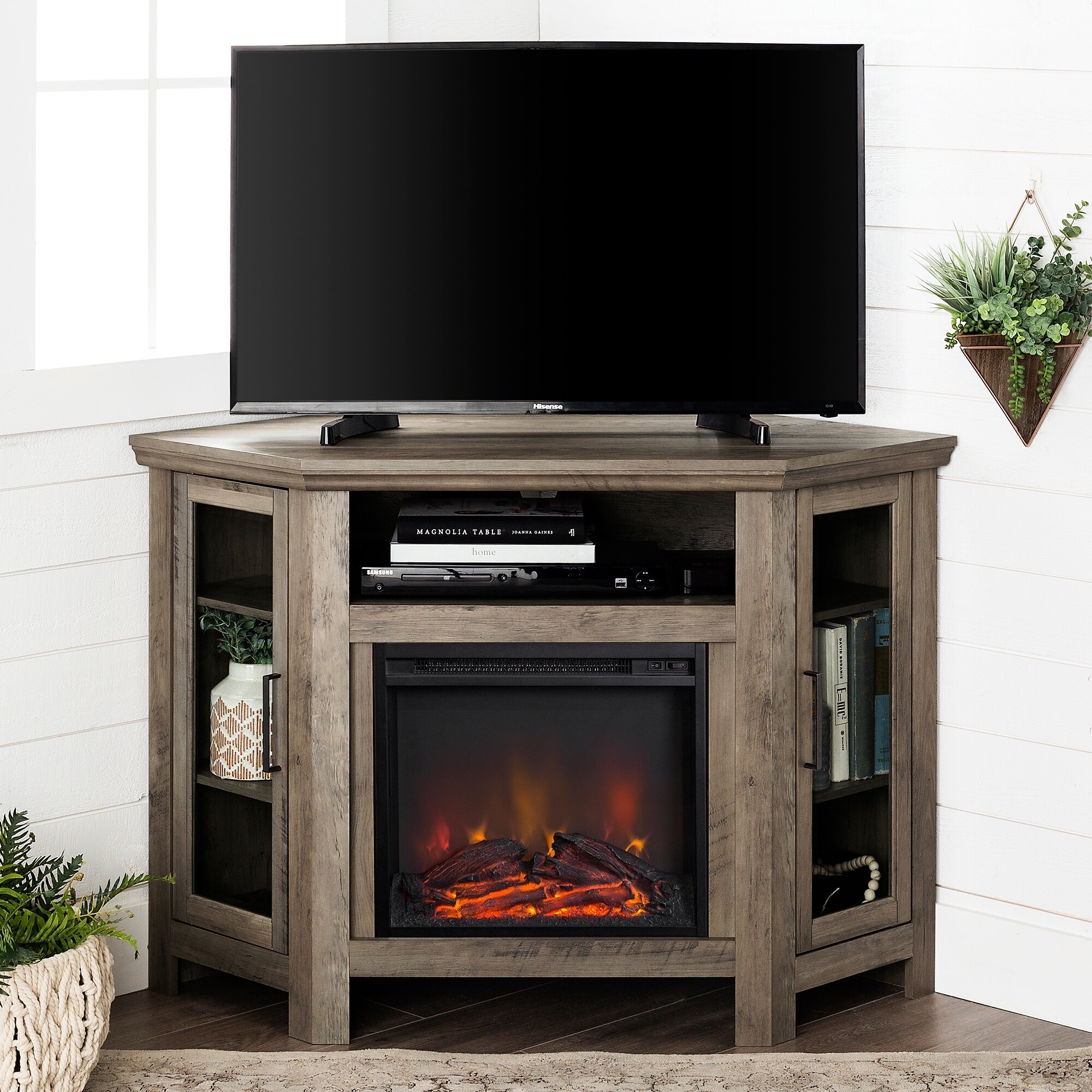 Shop 48 Inch Corner Two Door Fireplace Tv Stand Console On Sale