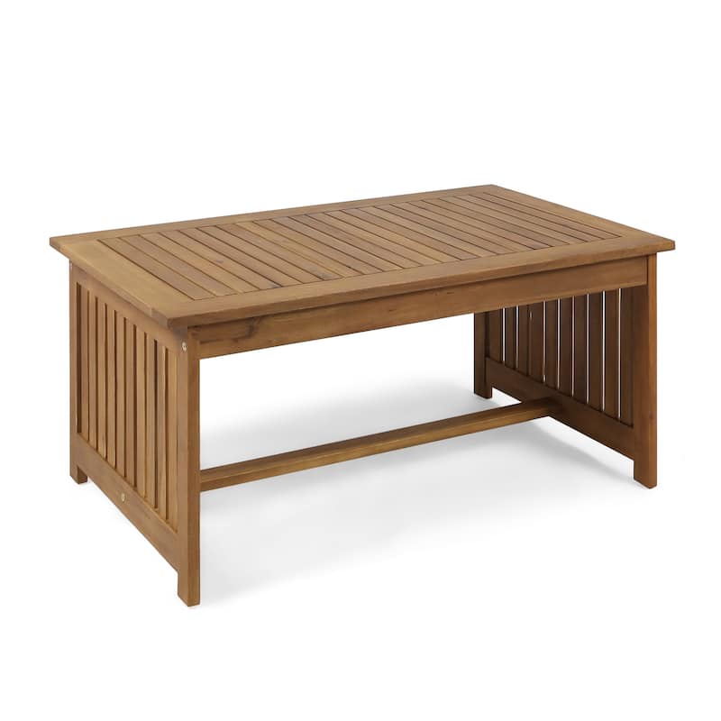 Gerry Outdoor Coffee Table, 40 Inch Rectangular Slat Brown Acacia Wood