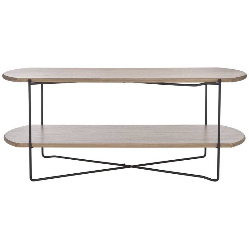 SAFAVIEH Litha Coffee Table with Lower Shelf - 43.3 In. W x 16.5 In. D x 17.7 In. H - 43Wx17Dx18H - Light Grey Oak