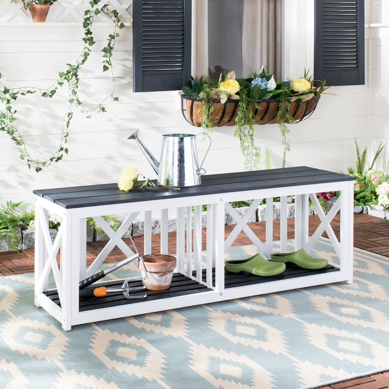 SAFAVIEH Deirdre White / Ash Grey Outdoor Bench - 51Wx14Dx18H