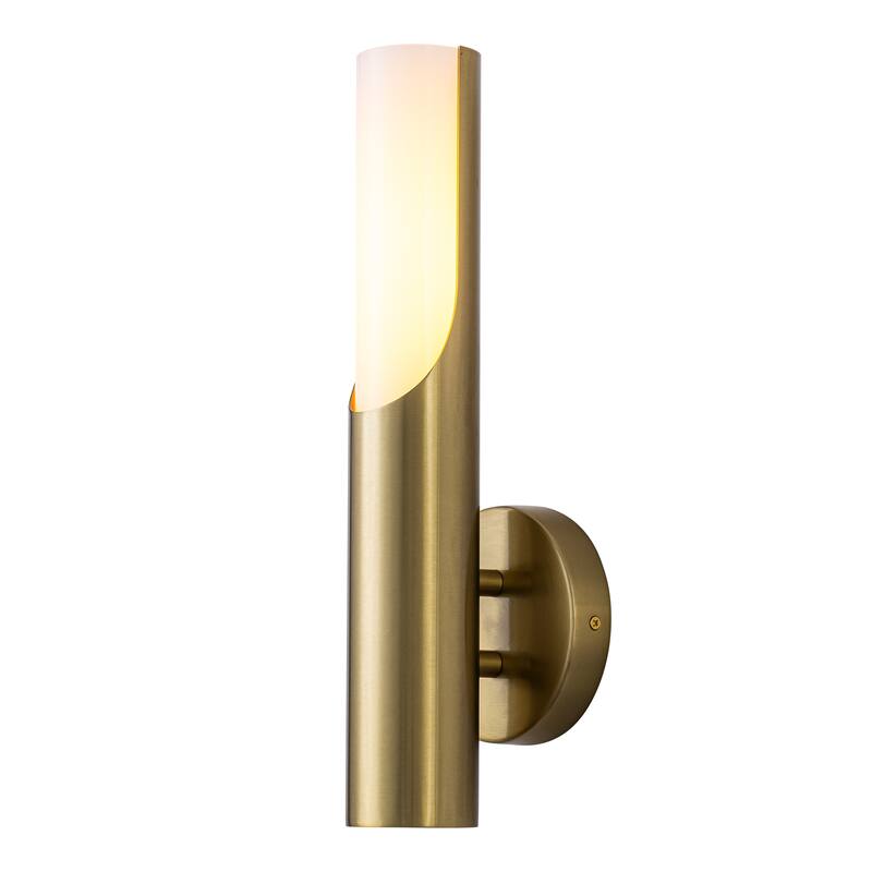 Modern 1-Light Brass Wall Sconce with Opal Glass Shade - 4.7" W x 4.3" D x 15" H