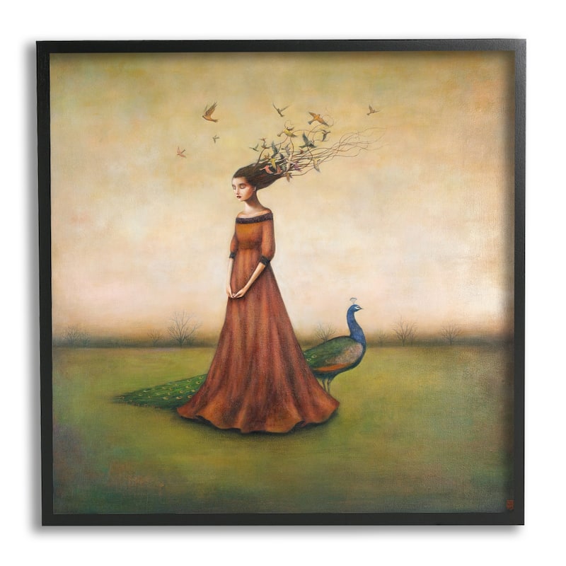 Stupell Beauty and Birds in Her Hair Woman and Peacock Framed Art, 12 x 12, Design By Artist Duy Huynh - Multi-Color