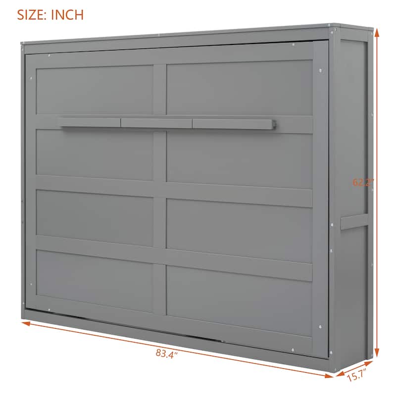 Full Size Murphy Bed Cabinet with Dual-Piston Lift, Space-Saving Foldable Wall Bed Frame w/Slatted Base Guest Room Home Office