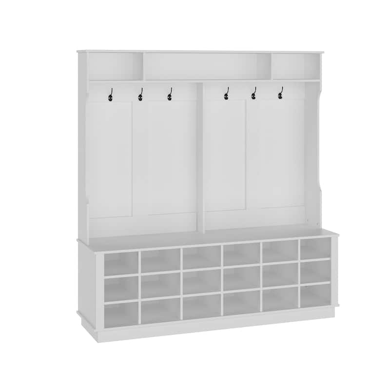 63"W 18 Shoe Cubbies Wide Hall Tree With Hooks