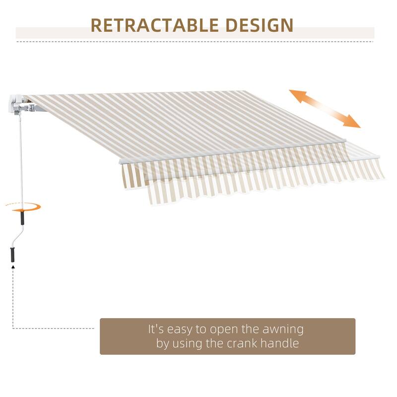 12' x 10' Retractable Awning Sun Shade Shelter with Manual Crank Handle, 280g/m² UV & Water-Resistant Fabric and Aluminum Frame