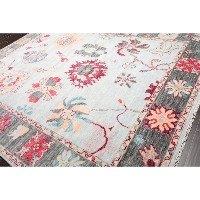 Hand Knotted Trendy Designer Oushak Aqua,Gray Persian Wool Modern & Contemporary Oriental Area Rug (9x12) - 9' 6'' x 12' 2''