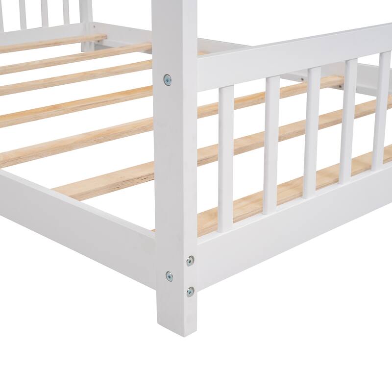 Wooden House Bed Frame with Headboard and Footboard, Cute Montessori Platform Bed with Roof for Kids, Teens, Boys or Girls