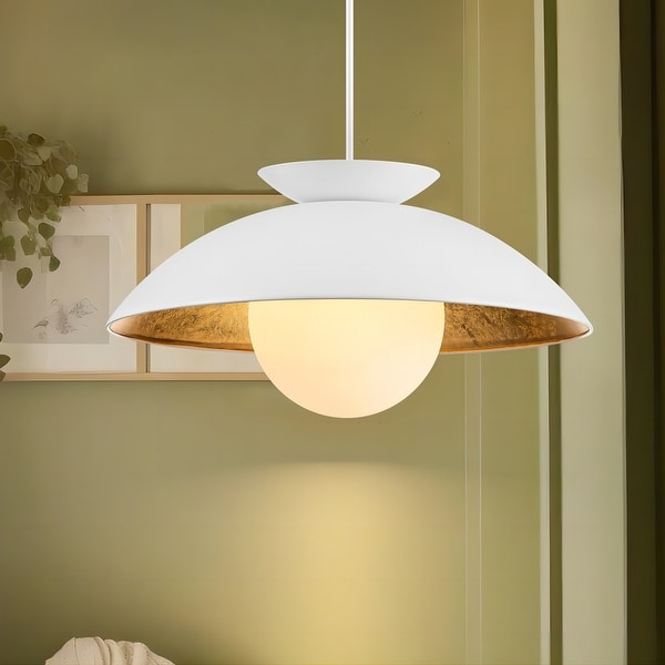 White dome pendant light with gold interior outlet