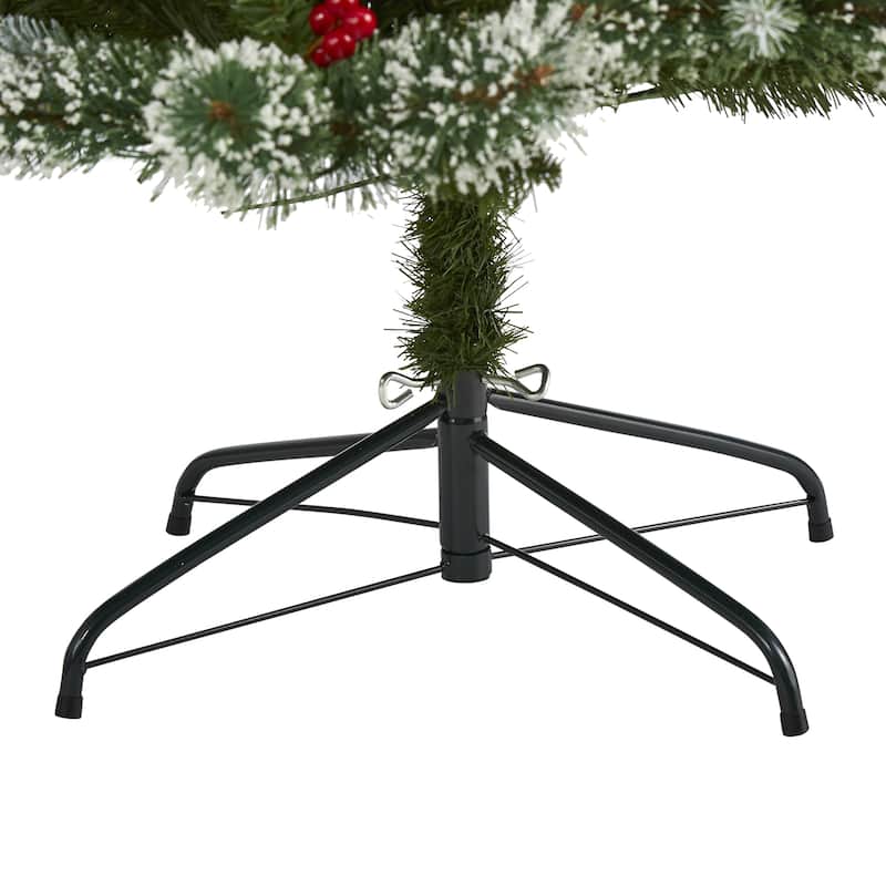 7’ Frosted Swiss Pine Berries Artificial Christmas Tree Warm Clear LED - 7 Foot