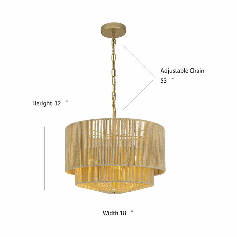 Armida 3-Light Rattan Rope Tiered Drum Pendant, Coastal Boho - Handwoven