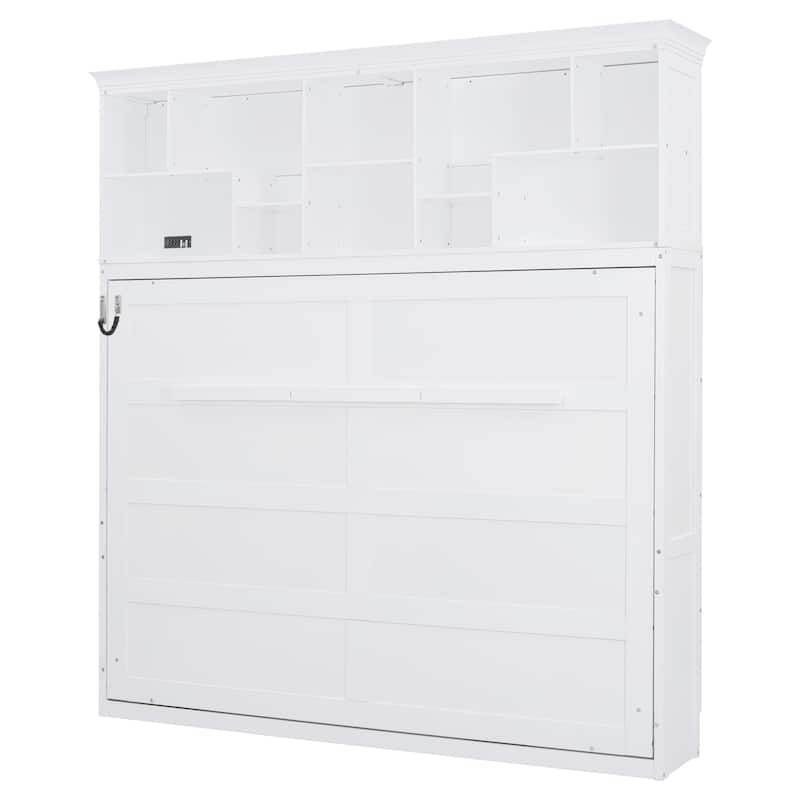 Queen Murphy Wall Bed with Top Shelves and USB Charging Port