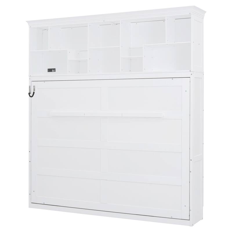 Roomfitters Queen Size Murphy Bed with Shelves and USB Port, Space-Saving Wall Bed Cabinet