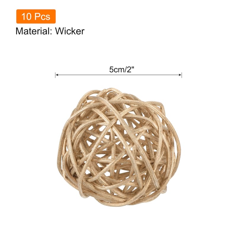 Wicker Rattan Balls 2 Inch Rattan Decorative Balls Vase Fillers - Gold - 10 Pcs