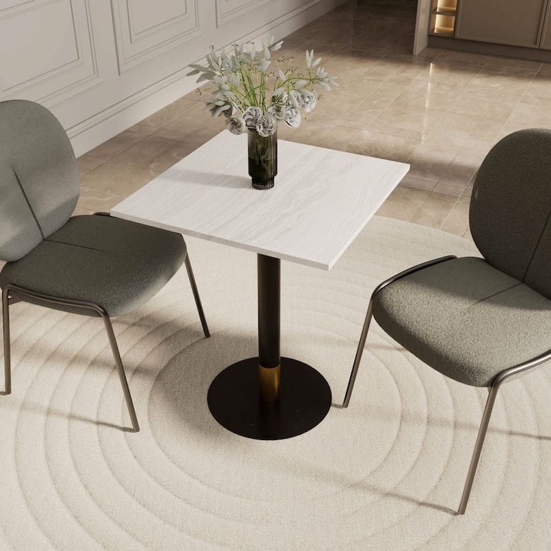 Vail Square Dining Table with 24 in. MDF Tabletop in Black Stainless Steel Round Pedestal Base with Gold Accent Kitchen Table