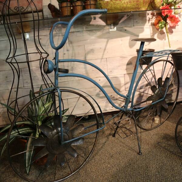 Shop 53 Blue And Brown Antique Style Solar Light Bicycle Planter