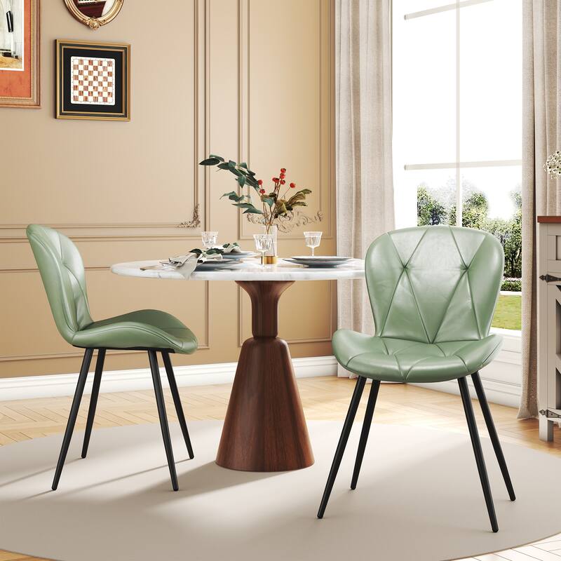Upholstered Leather Dining Chair (Set of 2) - Green