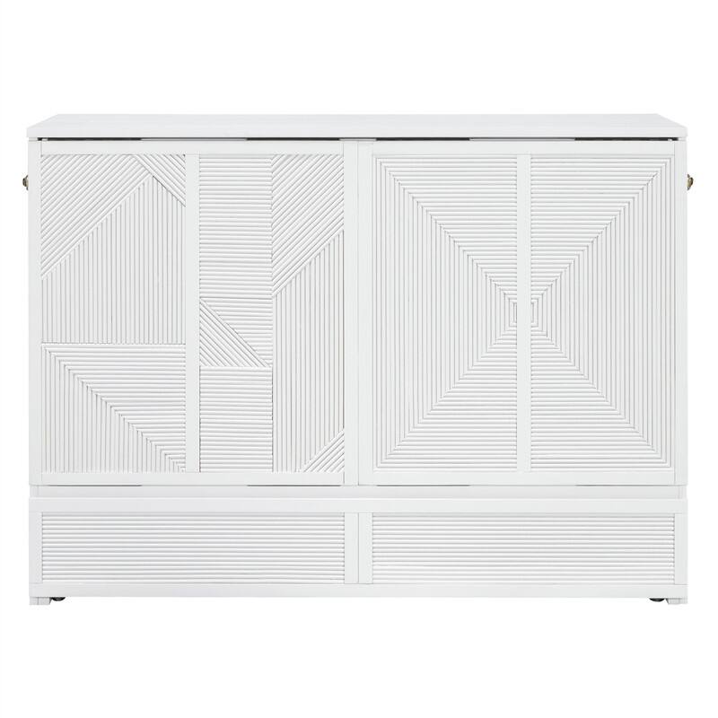 Full/Queen Size Murphy Bed Wall Bed with a Large Storage Drawer, Foldable Murphy Cabinet Bed with USB Ports and Outlets